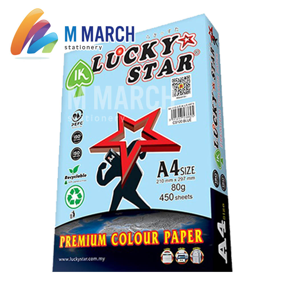 Ik Lucky Star Colour Paper A4 80 gsm 450 Sheets (Blue)