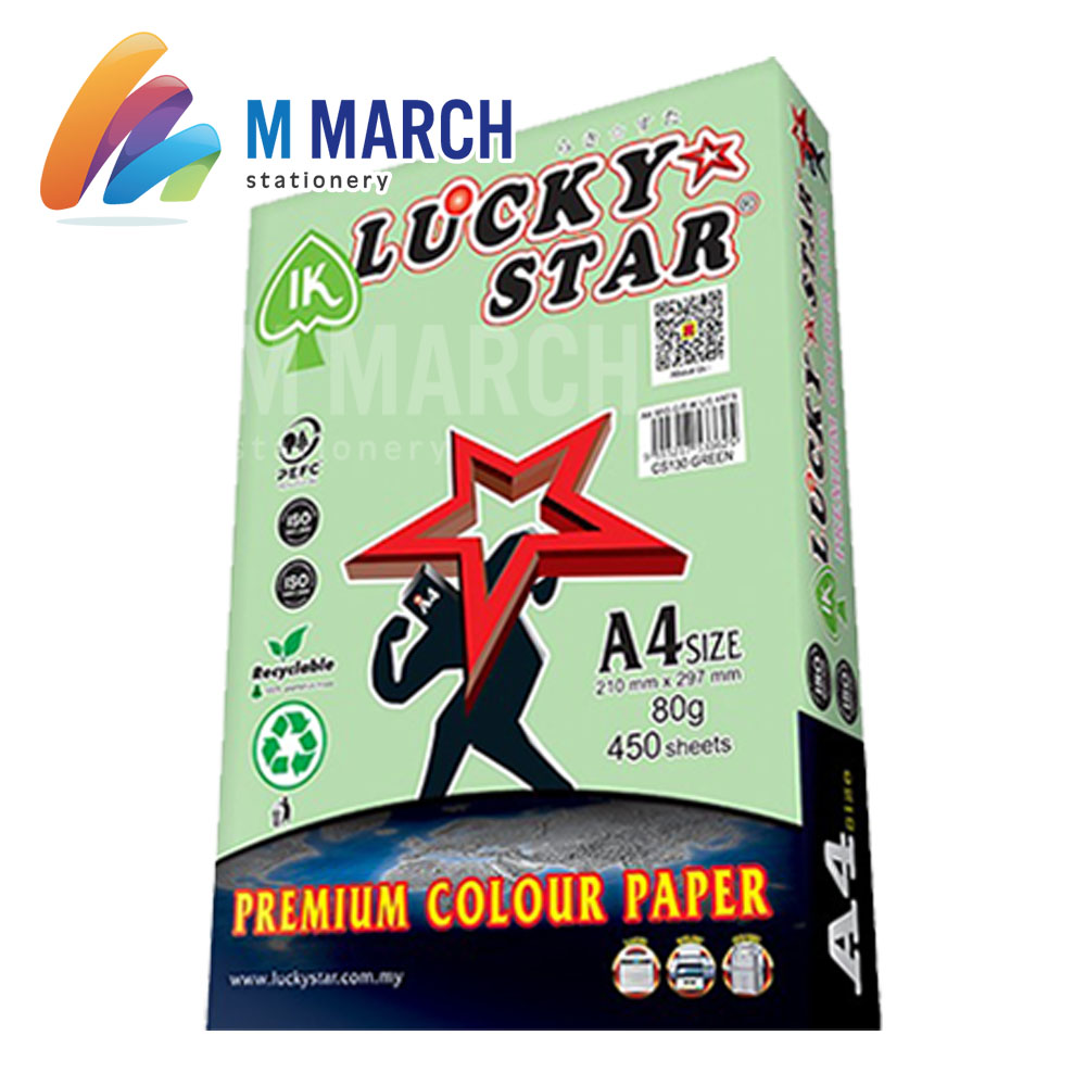 Ik Lucky Star Colour Paper A4 80 gsm 450 Sheets (Green)